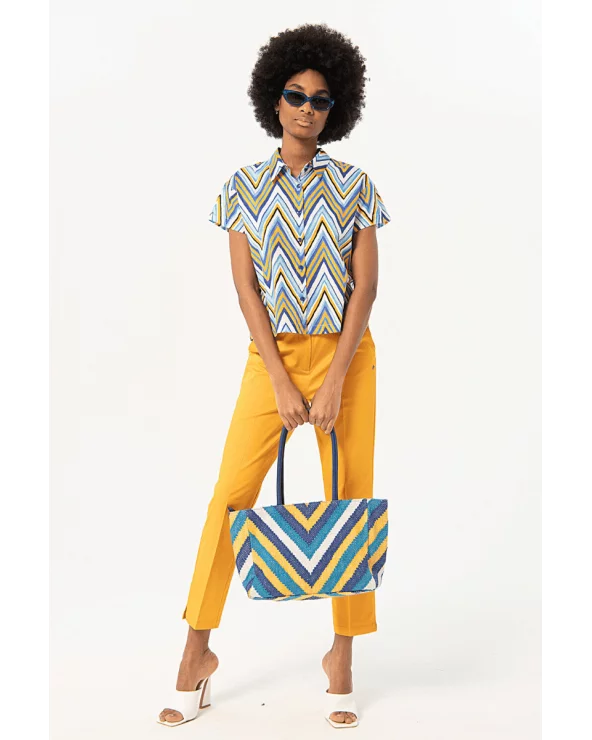 Camisa Cropped Zigzag Azul total look Surkana Esenziashopping