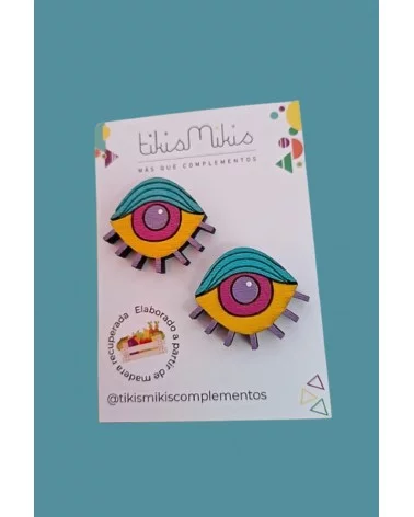 Pendientes Ojos Pestañas Turquesa Amarillo Tikismikis Esenziashopping Zaragoza